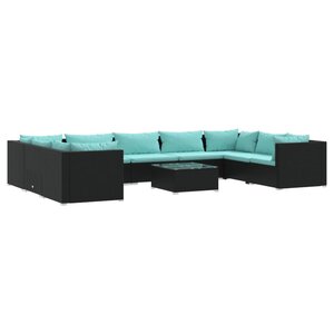 vidaXL Salon de jardin 10 Pièces avec coussins Résine tressée Noir