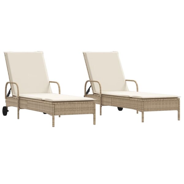 vidaXL Chaises longues avec coussins lot de 2 beige résine tressée