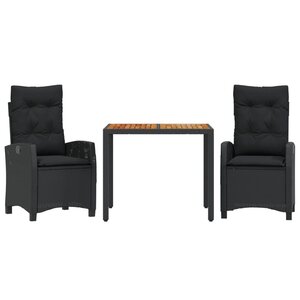 vidaXL Ensemble à manger de jardin avec coussins 3 Pièces Noir