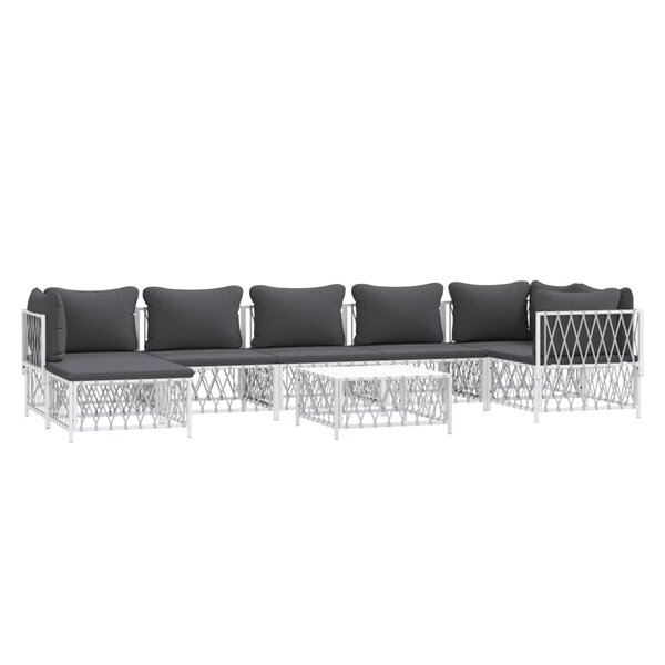 Salon de jardin meuble d'extérieur ensemble de mobilier 8 pièces avec coussins blanc acier 02_0017478