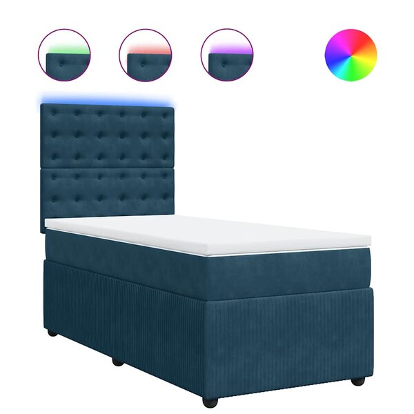 vidaXL Sommier à lattes de lit avec matelas bleu 90x200 cm velours