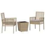 vidaXL Ensemble bistro de jardin 3 Pièces Beige Poly rotin