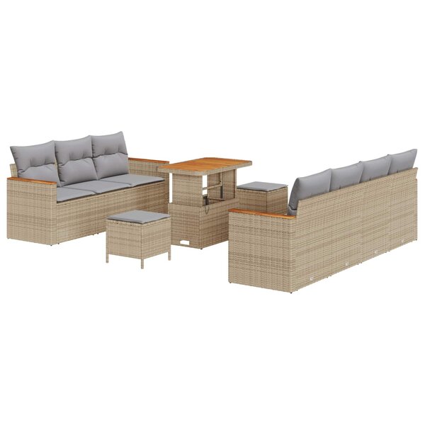 vidaXL Ensemble de canapé de jardin 10 Pièces Beige polyrotin