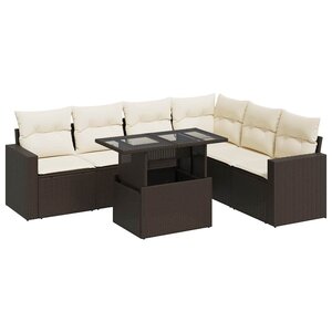 vidaXL Salon de jardin avec coussins 7 Pièces marron résine tressée