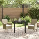 vidaXL Ensemble de salle à manger pour jardin 3 Pièces Beige Poly rotin