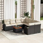 vidaXL Ensemble de canapé de jardin 9 Pièces Noir et blanc