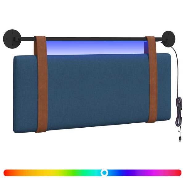 vidaXL Tête de lit suspendue Avec lumière LED Bleu PU antique