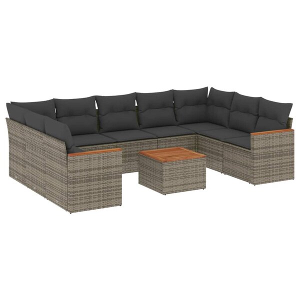 vidaXL Salon de jardin avec coussins 10 Pièces gris résine tressée