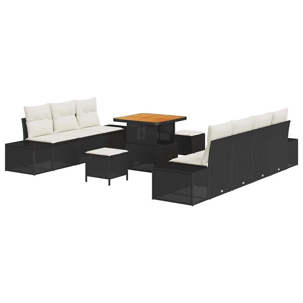 vidaXL Ensemble de canapé de jardin 10 Pièces Noir Poly rotin