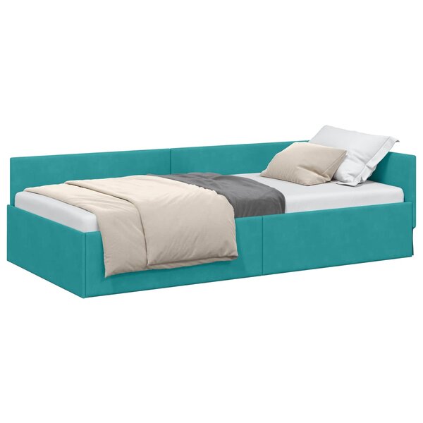 vidaXL Cadre de lit d'angle Turquoise 100 x 200 cm Velours