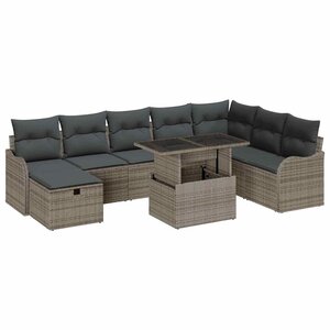 vidaXL Ensemble de canapé de jardin avec coussin 9 Pièces Gris Poly rotin