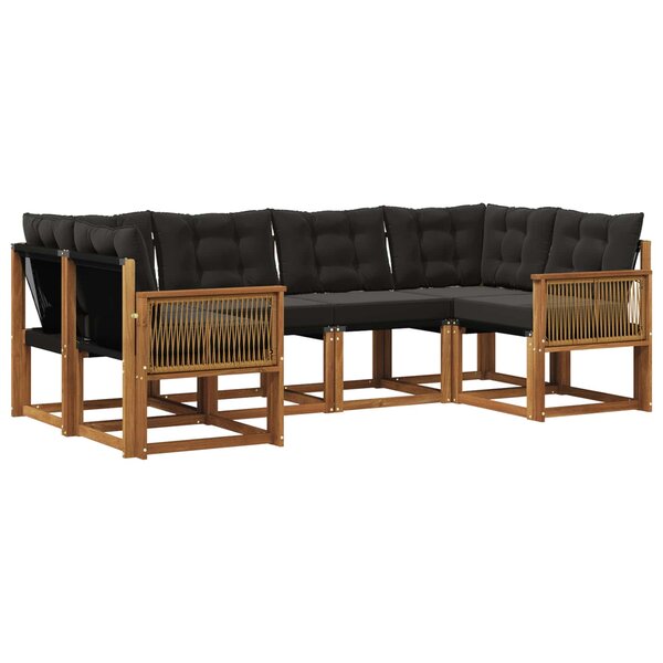 vidaXL Ensemble de canapés d'extérieur 6 pc Naturel et noir