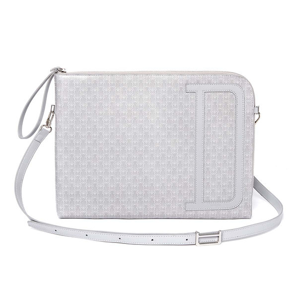 Grande Pochette Zippée Pour Ordinateur 14'' - Gris - 100  Cuir - Homme - Ordinateur - Renfort En Mousse - Double Porté - Draeger paris