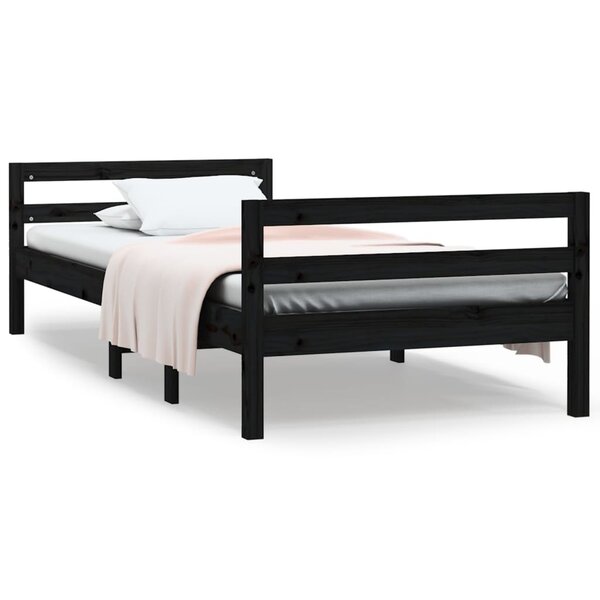 vidaXL Cadre de lit Noir 75x190 cm Bois de pin massif