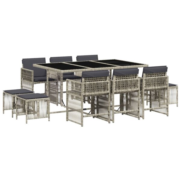 vidaXL Ensemble à manger de jardin 11Pièces avec coussins gris poly rotin
