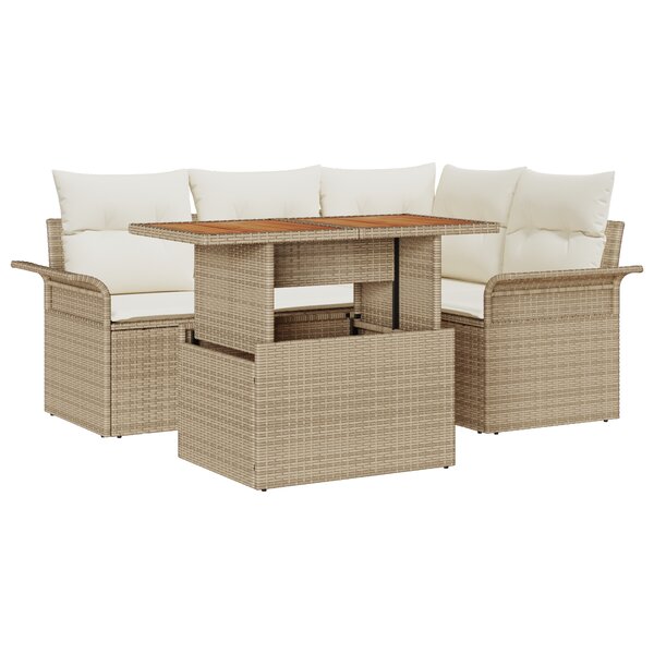 Canapé de jardin 5 pièces avec coussins Beige Poly Rattan