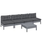 vidaXL Salon de jardin 5 Pièces avec coussins anthracite bois de pin