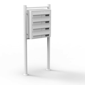 Bloc 4 boites aux lettres sur pieds 4 entrées acier galvanisé blanc