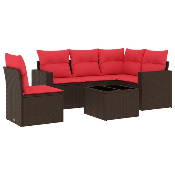 vidaXL Salon de jardin 6 Pièces avec coussins marron résine tressée