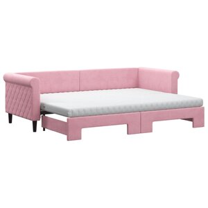 vidaXL Lit de jour avec lit gigogne et matelas rose 80x200 cm velours