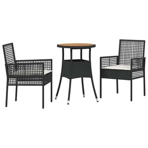 vidaXL Ensemble de salle à manger pour jardin 3 Pièces Noir Poly rotin