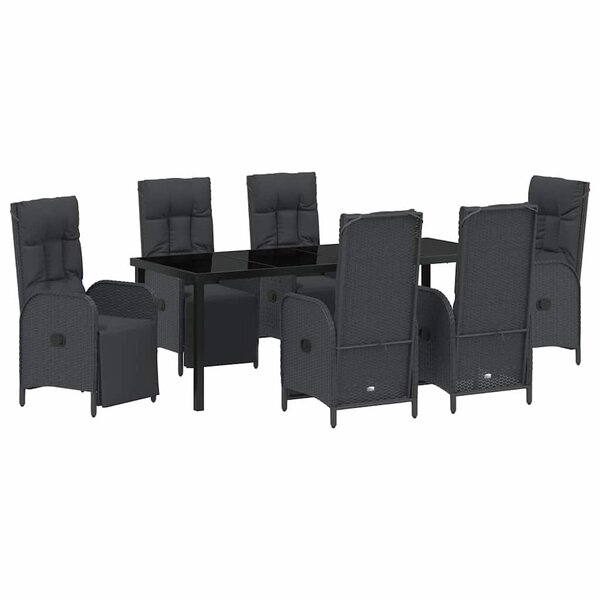 vidaXL Ensemble de salle à manger pour jardin 7 Pièces Noir polyrotin