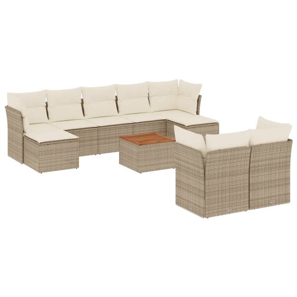 vidaXL Salon de jardin avec coussins 10 Pièces beige résine tressée