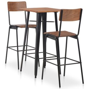 vidaXL Mobilier de bar 3 Pièces Acier Marron Noir