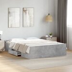 vidaXL Cadre de lit avec tiroirs sans matelas gris béton 135x190 cm