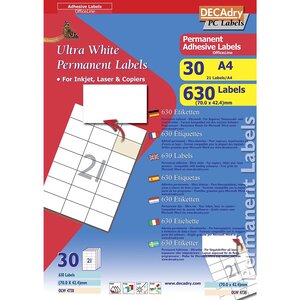 Pochette 630 étiquettes blanches multi-usage 70 x 42 4 mm Decadry By Apli