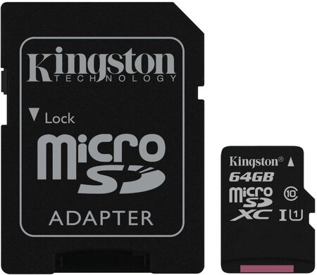 Carte mémoire Micro Secure Digital (micro SD) Kingston 64 Go SDXC Class 10 avec adaptateur