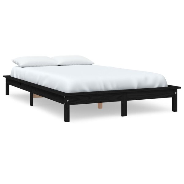 vidaXL Cadre de lit noir 135x190 cm double bois de pin massif
