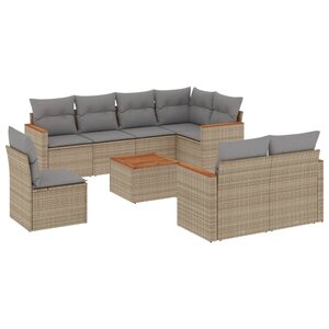 vidaXL Salon de jardin avec coussins 9Pièces mélange beige résine tressée