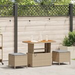 Ensemble de Salle à Manger de Jardin à 3 Pièces avec Coussins Beige en Poly Rattan et Acacia