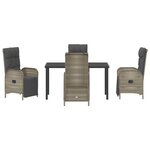 vidaXL Set de salle à manger de jardin 5 pièces avec coussins Gris Poly rotin