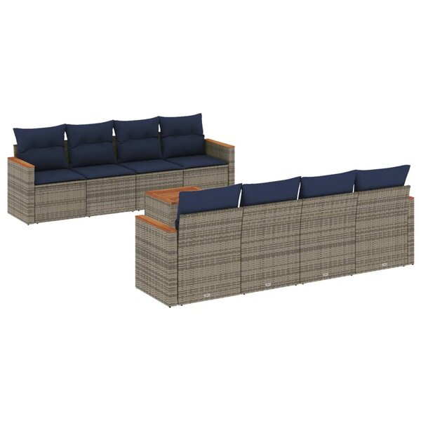 vidaXL Salon de jardin 9 Pièces avec coussins gris résine tressée