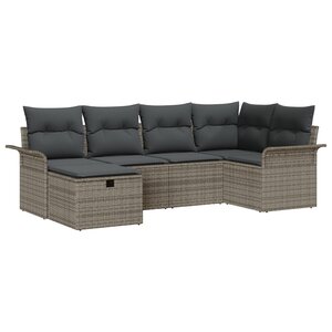 Ensemble de Canapé de Jardin 6 Pièces avec Coussins en Rotin Gris