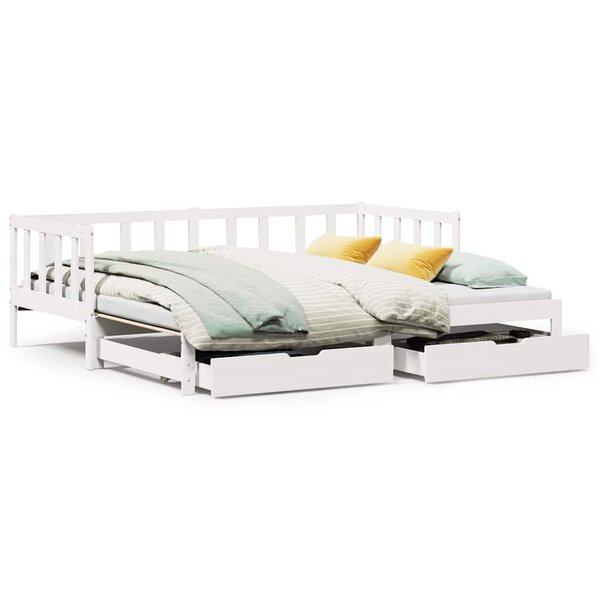 vidaXL Lit de jour avec gigogne et tiroirs sans matelas blanc 90x190cm