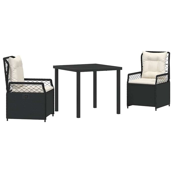 vidaXL Ensemble de salle à manger pour jardin 3 Pièces Noir polyrotin