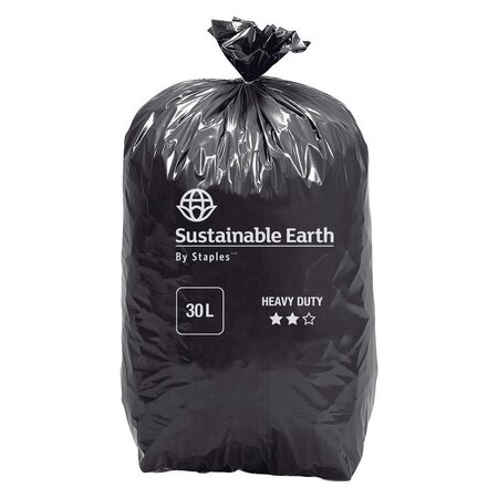 Sacs-poubelle recyclés à usage intensif, 30 l, 45 microns, 440 x 680 mm, noir, 25 unités par rouleau (8 rouleaux de 25 sacs)