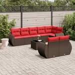 vidaXL Salon de jardin avec coussins 9 Pièces marron résine tressée
