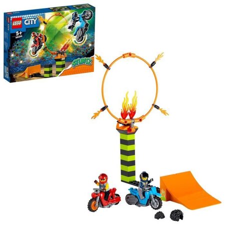 Lego 60299 city le spectacle des cascadeurs  motos a rétrofriction  jouet pour enfants +5 ans  cercle de feu  figurine duke detain