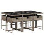 vidaXL Ensemble à manger de jardin et coussins 7 Pièces gris rotin