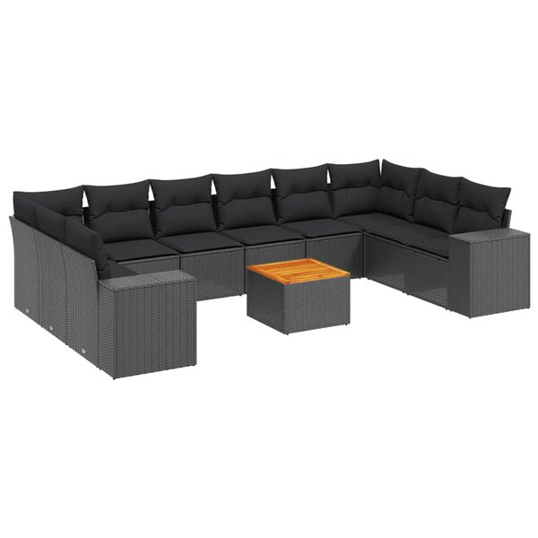 vidaXL Salon de jardin 11 Pièces avec coussins noir résine tressée