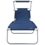 vidaXL Ensemble de Transats Pliants 2 Pièces avec Auvent en Tissu Oxford Bleu 600D