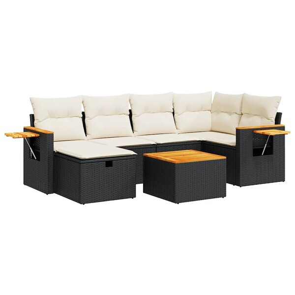 vidaXL Salon de jardin 7 Pièces avec coussins noir résine tressée