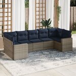 vidaXL Salon de jardin 7 Pièces avec coussins gris résine tressée