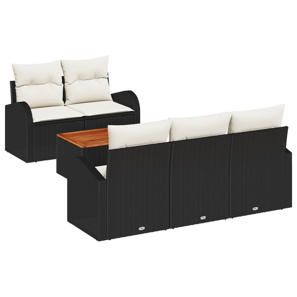 vidaXL Canapé de jardin 6 Pièces Noir  blanc Moyen Raton  osier