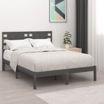 vidaXL Cadre de lit Gris Bois massif 135x190 cm Double