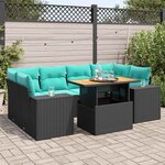 vidaXL Salon de jardin 7 Pièces avec coussins noir résine tressée